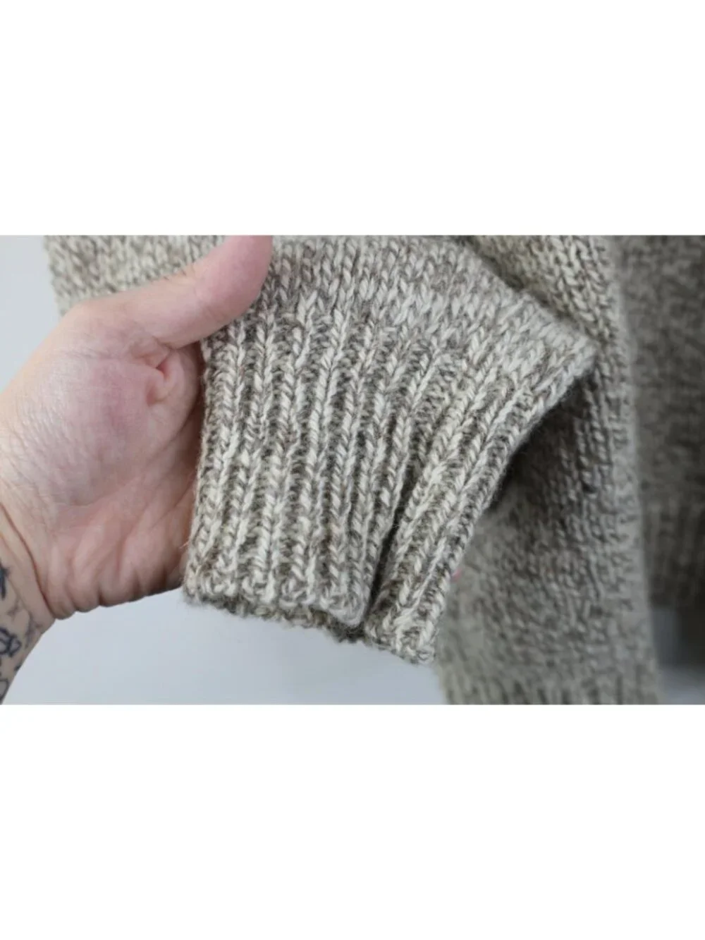 Vintage 70s LL Bean Mens Medium Blank Wool Blend Knit Shawl Sweater Beige USA